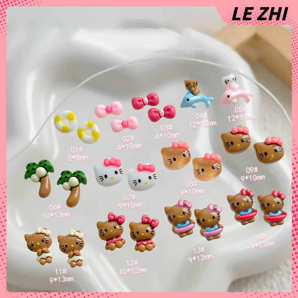 Kawaii 20PCS Hawaii HelloKitty Nail Art Accessories 3D Swimming Circle Pink Dolphin Design Cartoon DIY Nail Art Decoration Gift