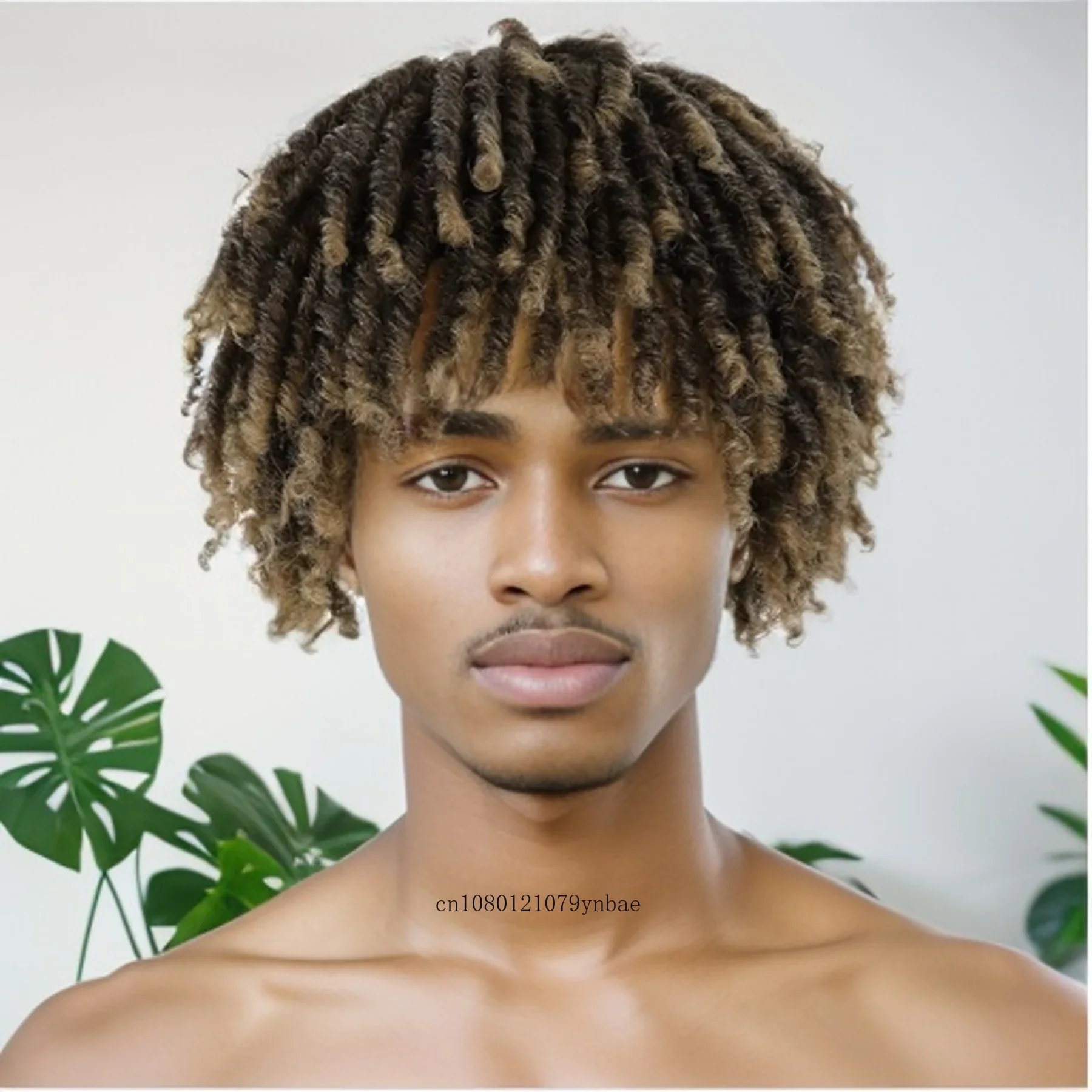 Synthetische Dreadlock Haar Ombre Lichtbruine Pruik Met Clip In Twist Gevlochten Pruiken Toupee Voor Mannen Korte Afro Krullend Pruik Cosplay Dagelijks