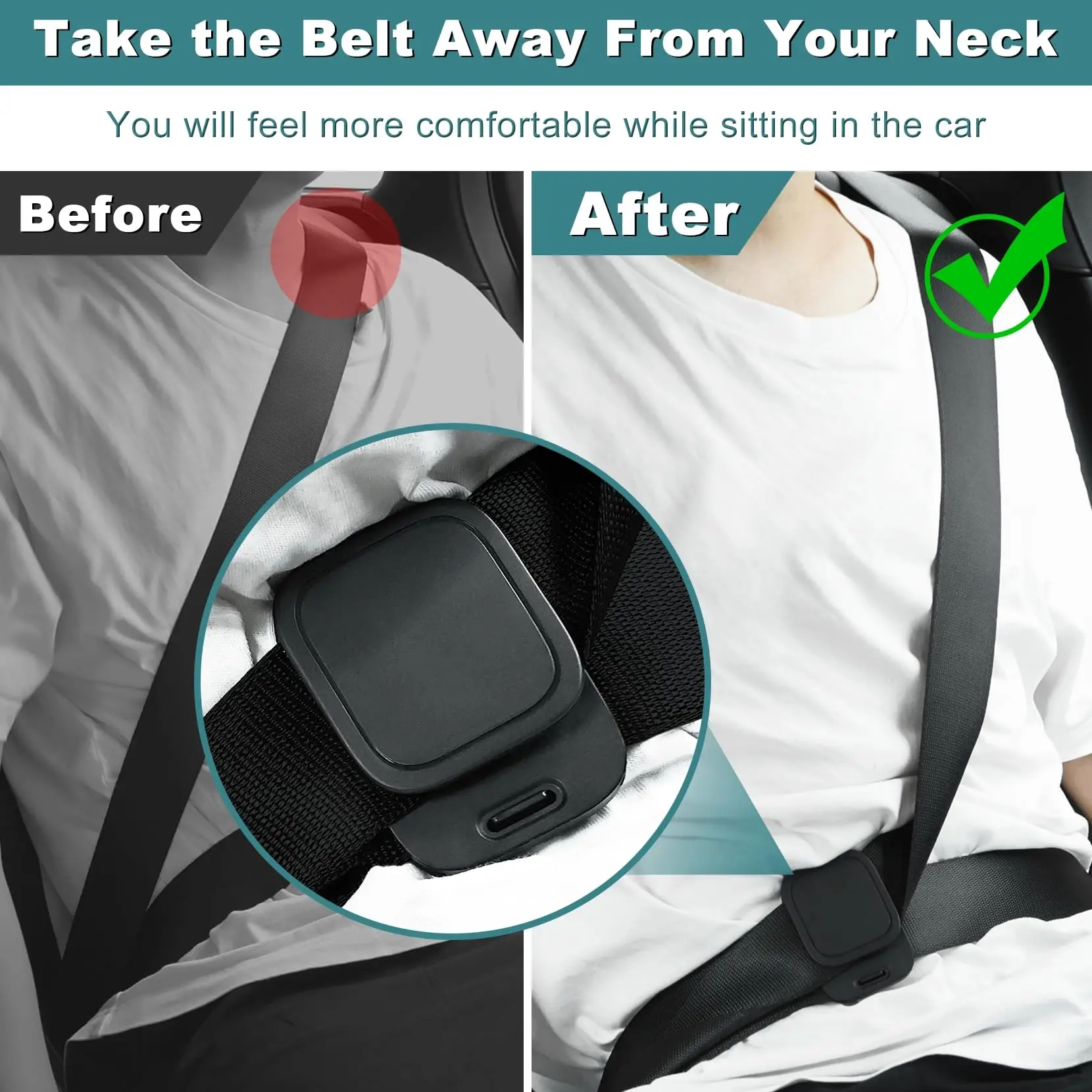 Car Seat Belt Adjuster Seat Belt Clamp  Shoulder and Neck Seat Belt Locking Clip Protector Comfortable Driving image 3