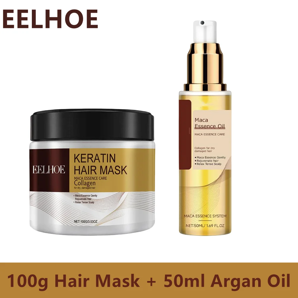 

EELHOE Collagen Hair Treatment Deep Repair Conditioning Hair Mask 100ml + Argan Oil Hair Serum for Dry Damaged Hair