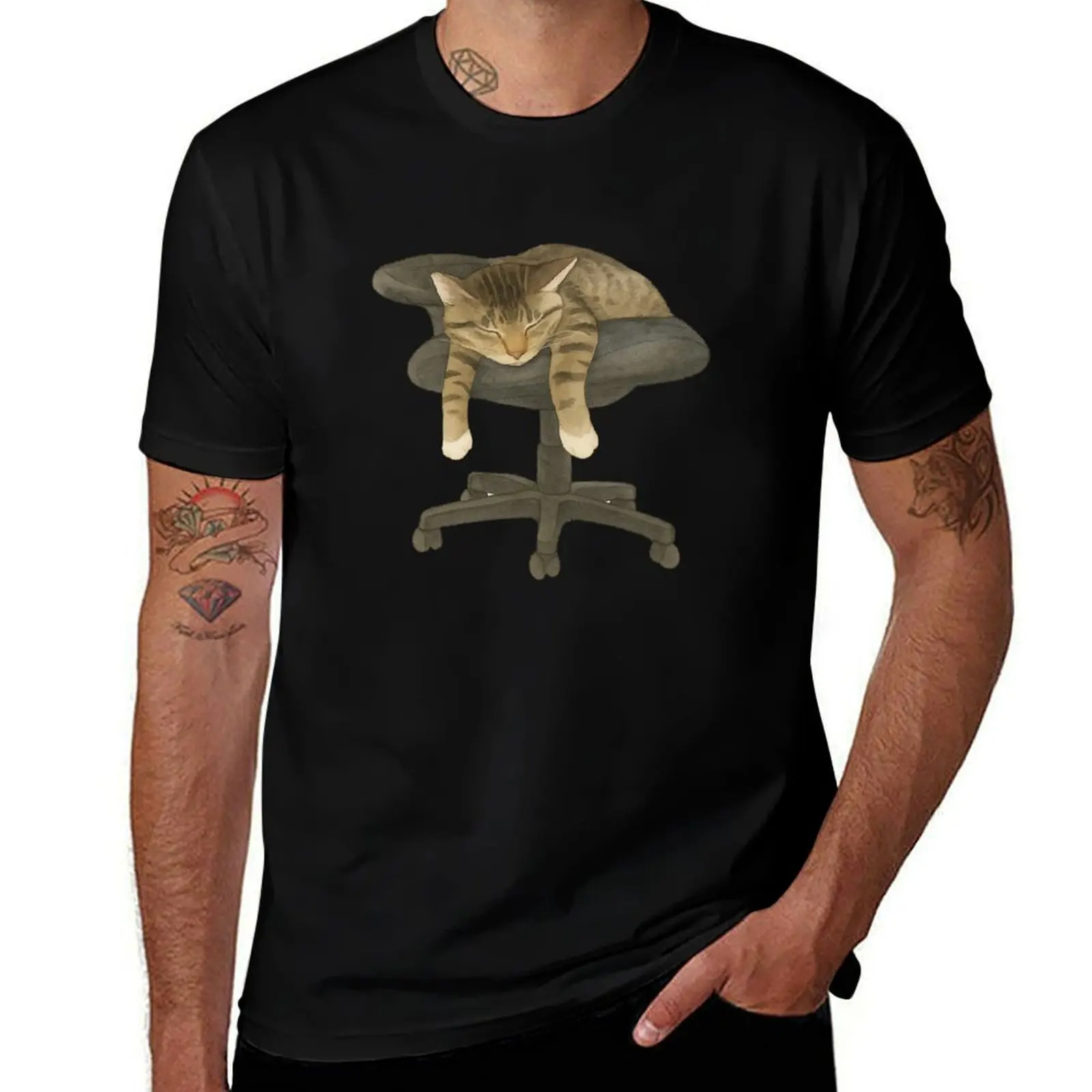 

Sleeping Cat T-Shirt luxury designer anime shirt cotton graphic tees blacks mens fashion