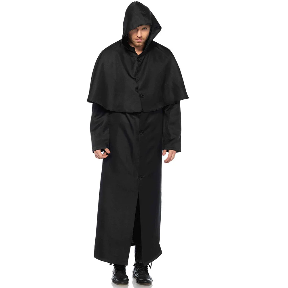 

Halloween Adult Costumes Cospaly Wizard Robe Cape Of Death Priest Costume, Wizard Witch Costume