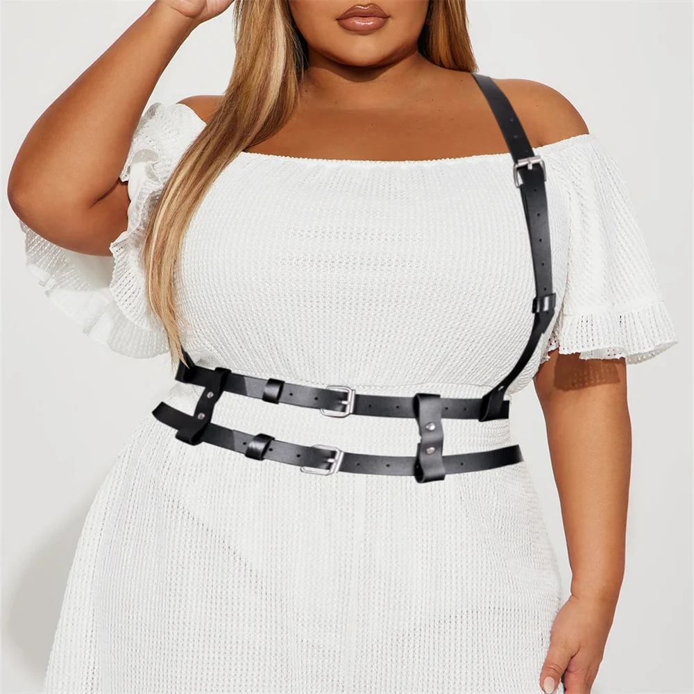 Plus Size Fashion Waist Belt Women PU Leather Black Gothic Garters Waistband Metal Circle Ring Design Harajuku Jeans Decoration