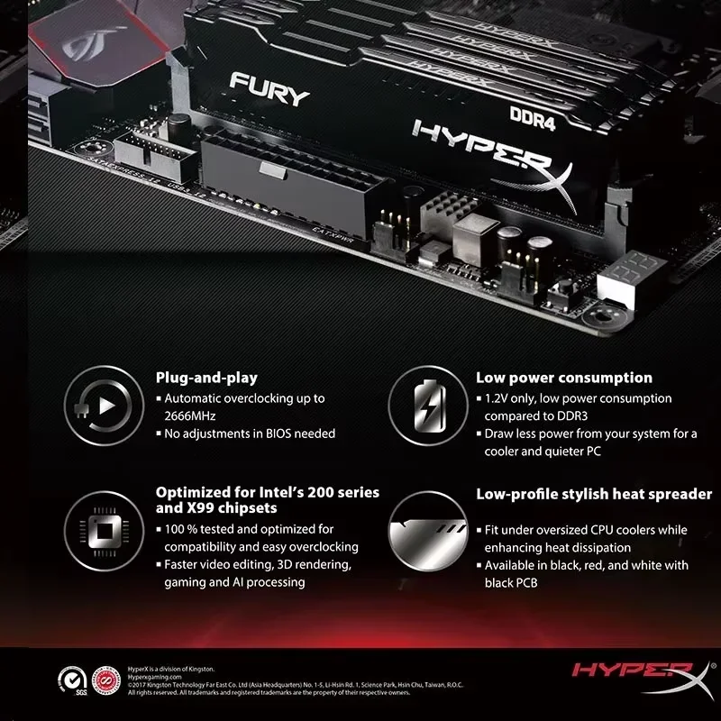 HyperX Fury DDR4 Ram 8GB 16GB 32GB 3600MHz 3200MHz 2666MHz 2400MHz 2133MHz DRAM DIMM 288Pin For Desktop Computer view 6