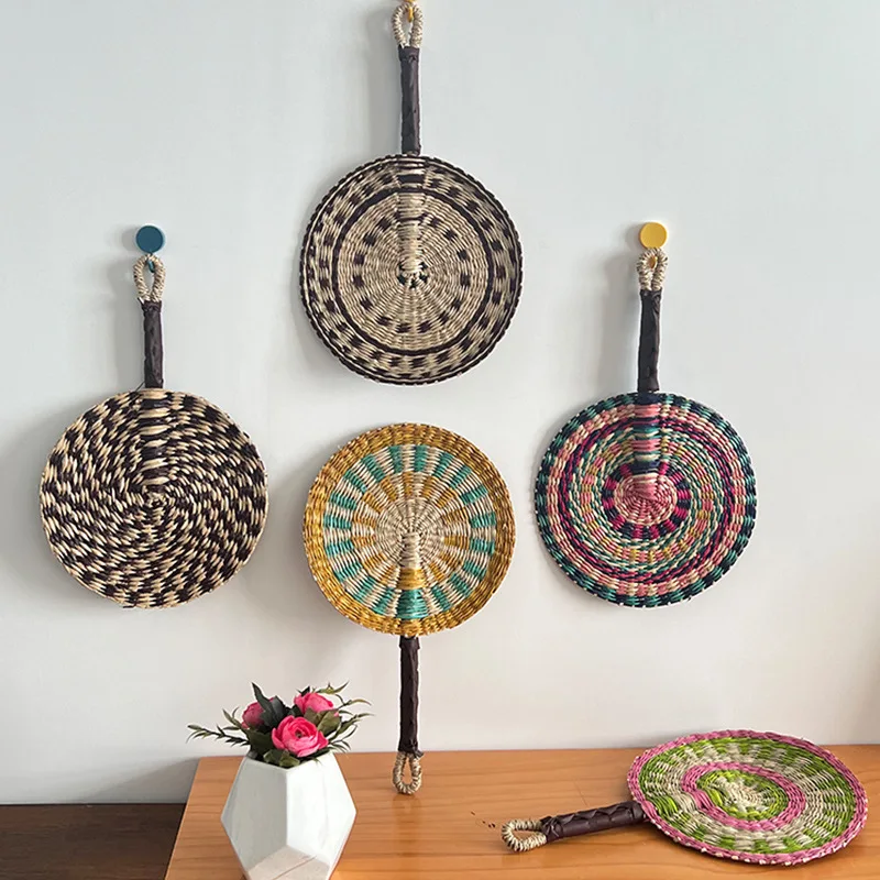 Nordic Handmade Seaweed Weaving Decoration Wall, Homestay Hanging Living Room Entrance Background, Home Wall Fan Pendant