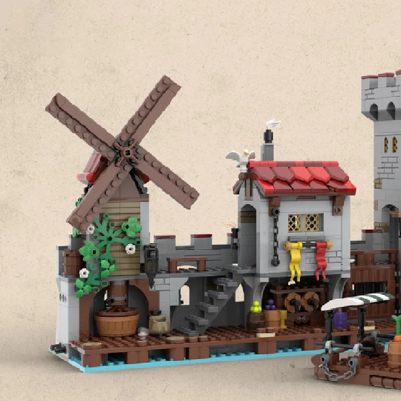 1254 個 MOC 中世の要塞モデルビルディング高級海辺市場建築ブロック DIY キッズレンガのおもちゃ忘れられないギフト