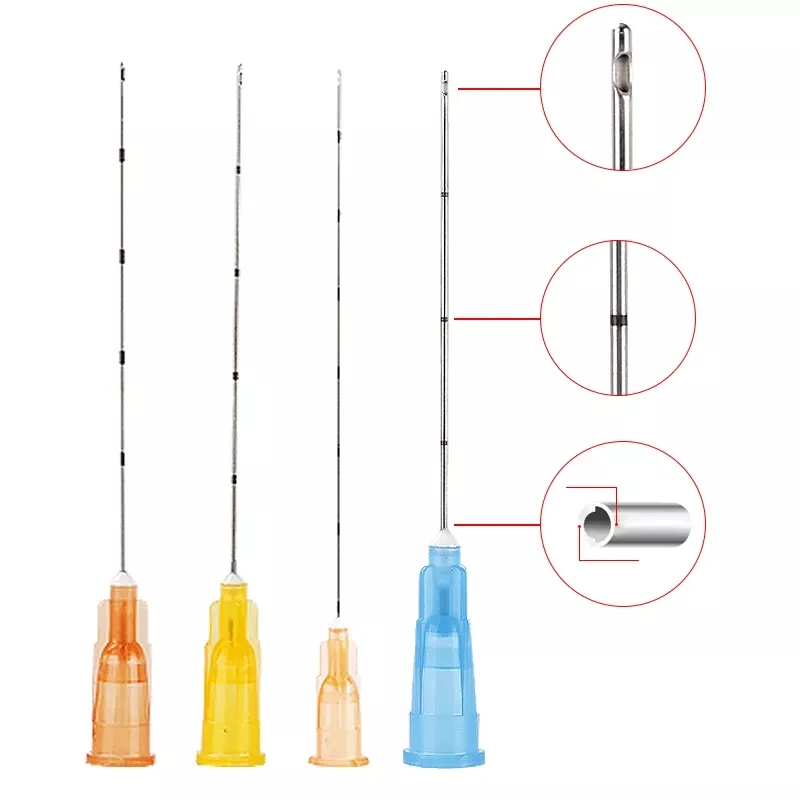 Cánula desechable de punta roma, 14G, 16g, 23G, 25G, 27G, 18G, 22G, 50mm, 70mm, agujas de tatuaje para Piercing corporal, jeringa de cánula