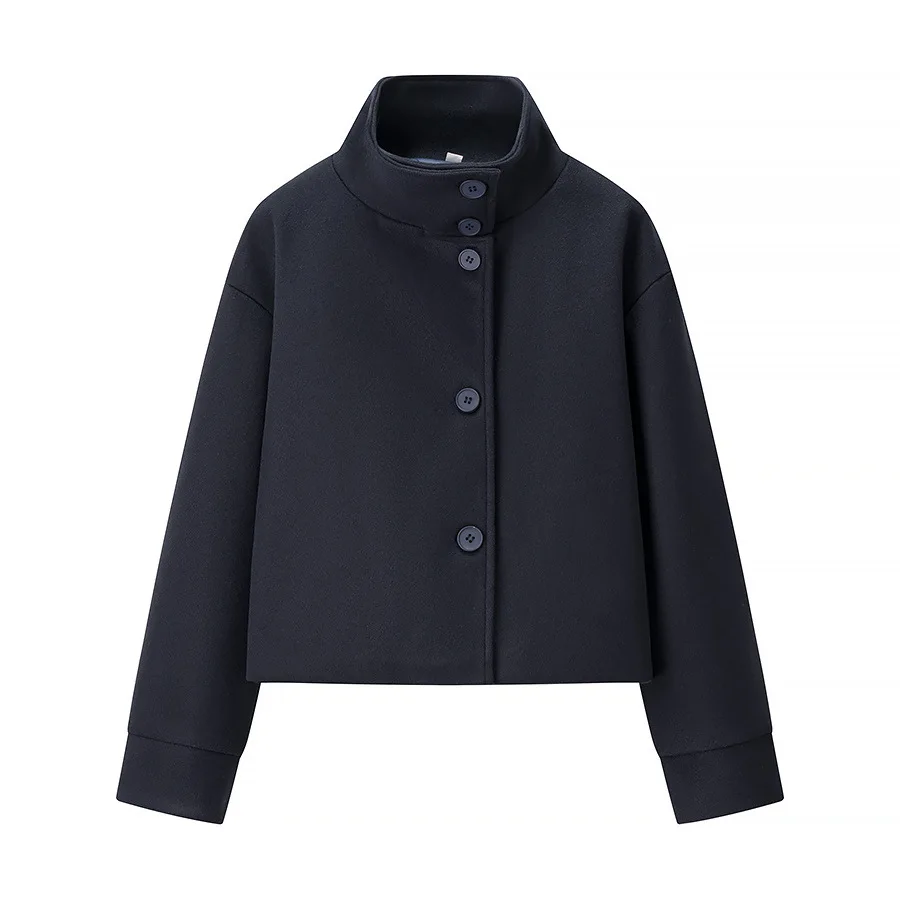 

Элегантное короткое шерстяное пальто с воротником-стойкой и одной пуговицей для женщин. Модная верхняя одежда идеально подходит для продажи.