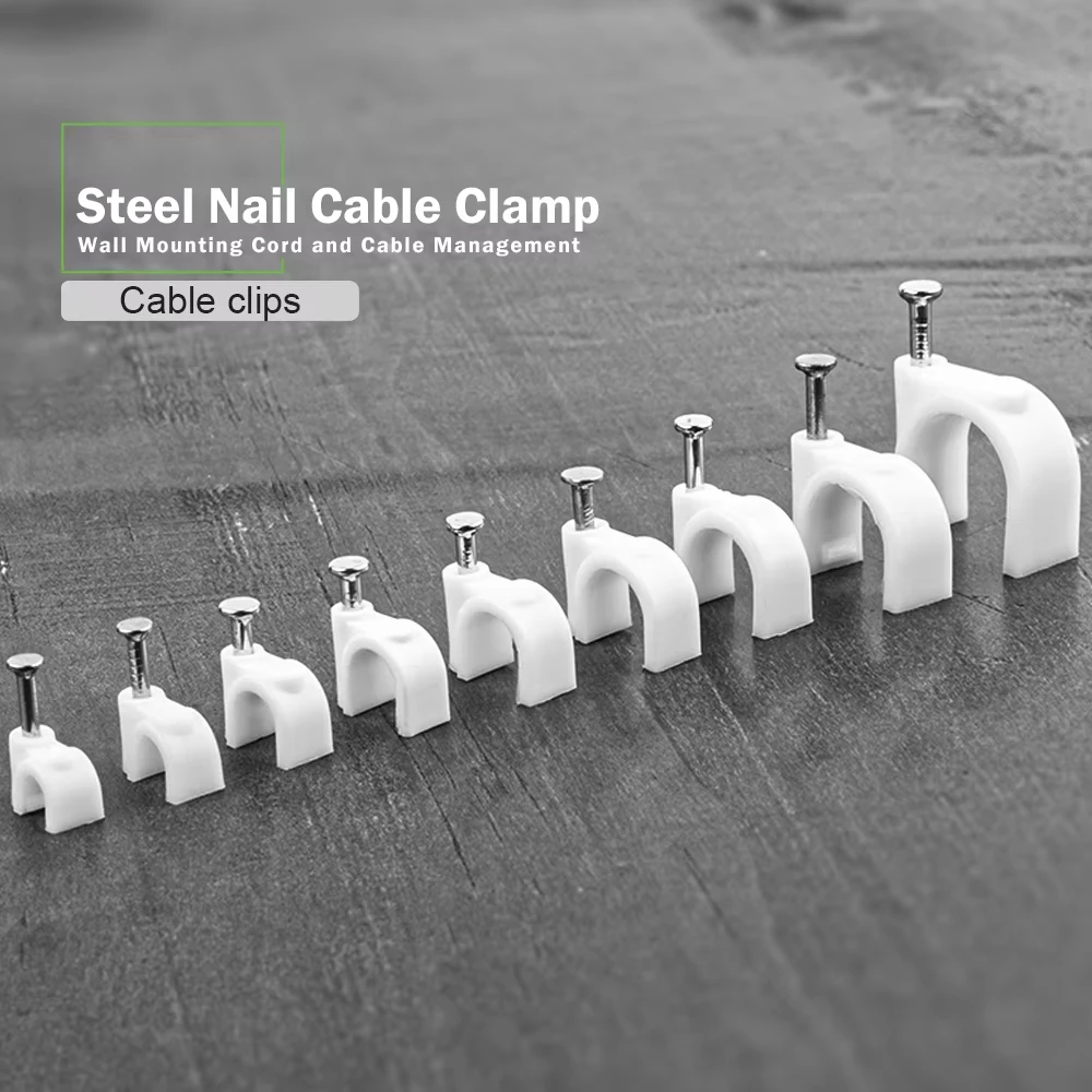 100PCS 4/6/10/16mm Circle Nail Clip Wire Clamp Line Buckle Fixing White Round Steel Nail Wall Hanging Screw Cable Clips