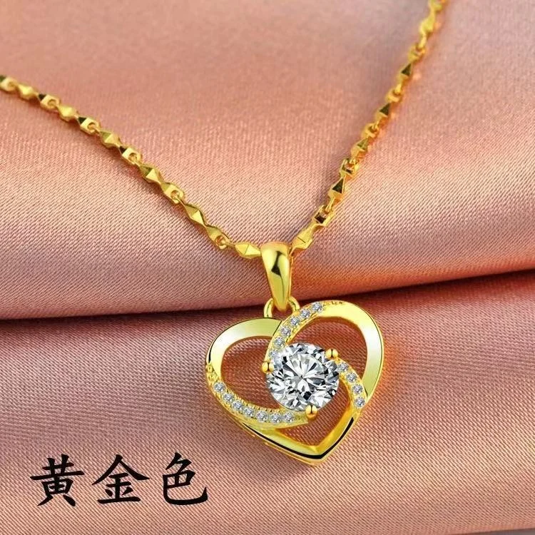 Plated Real 24K Gold Necklace Live Broadcast Women\'s Pendant Chain Tanabata Valentine\'s Day Gift Accessories 999 18K Gold Jewelr