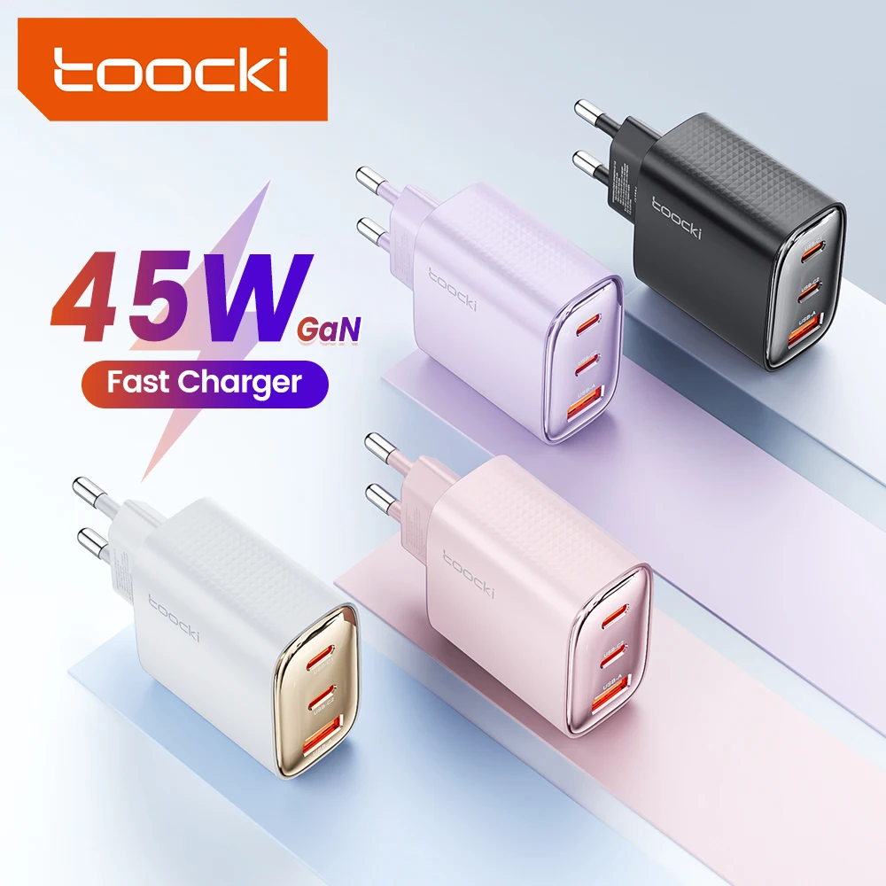 Toocki 45W GaN USB Charger QC3.0 PD Fast Type C Phone Charger For iPhone 15 14 Pro Max Samsung S23 Xiaomi 13 USB Quick Charger