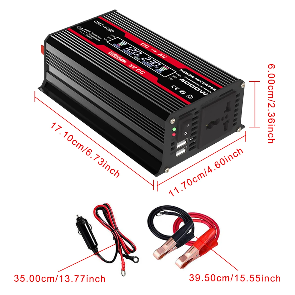 4000W Multiple Protection Solar Car Inverters DC 12V to AC 110V 220V Voltage Modified 50Hz Converter Sine Wave Inverter