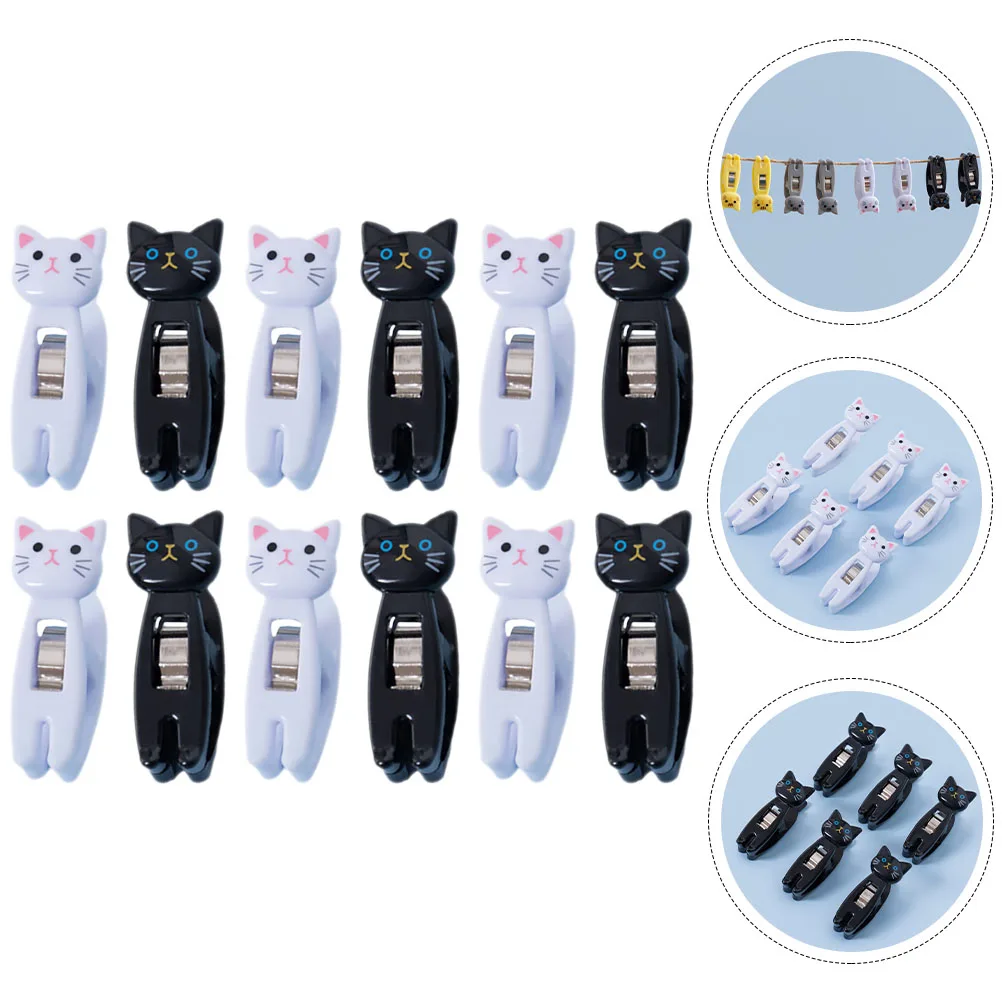 

12 Pcs Notes and Stationery Clips Multifunctional Sealing Clothing Cat Bookmarks Shaped Paper Plastic Hanging Cute