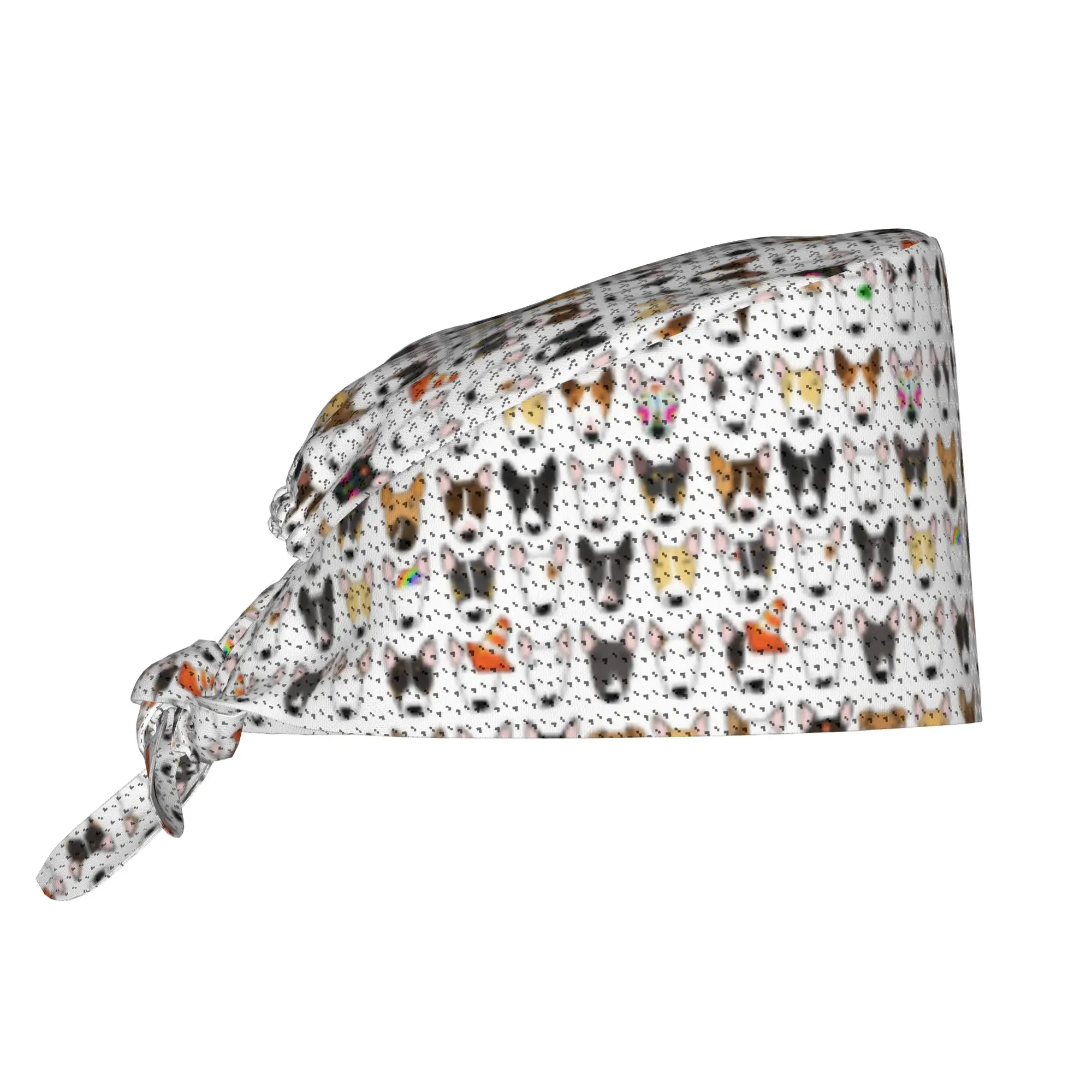 Bull Terrier Dog Repeat Pattern Breathable Surgical Scrub Hat Nurse Medical Cap Animal Work Scrubs Hat for Medical Surgical