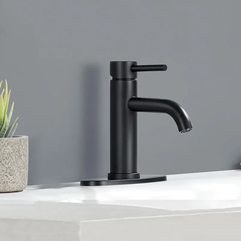 

Matte Black Single Hole Lavatory Faucet Stainless Steel Handle Bathroom Faucet Type T10 Leak Proof Home Bathroom Sink