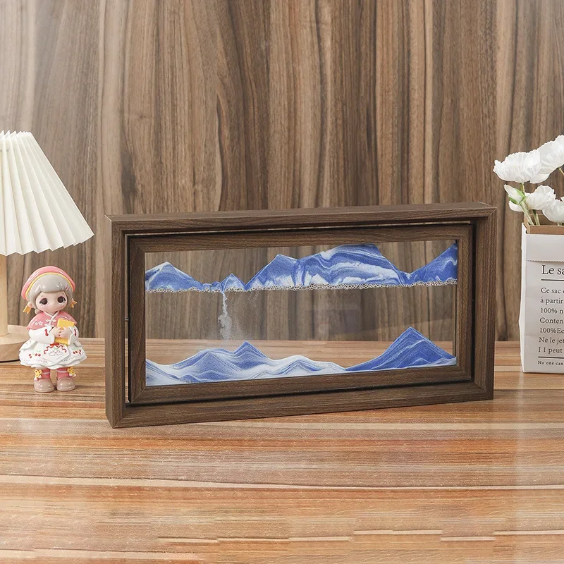 Wooden Frame 3D Sandscape Moving Sand Art Picture Quicksand Liquid Hourglass Glass Flowing Sand Painting Office Home Decor Gifts