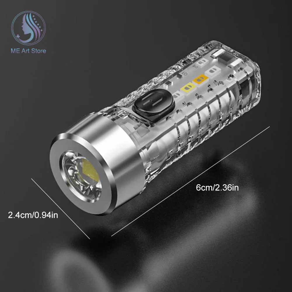 Mini Keychain Flashlight USB Rechargeable Multifunction LED Lamp Waterproof Fluorescent Magnetic Warning Camping Flashlight