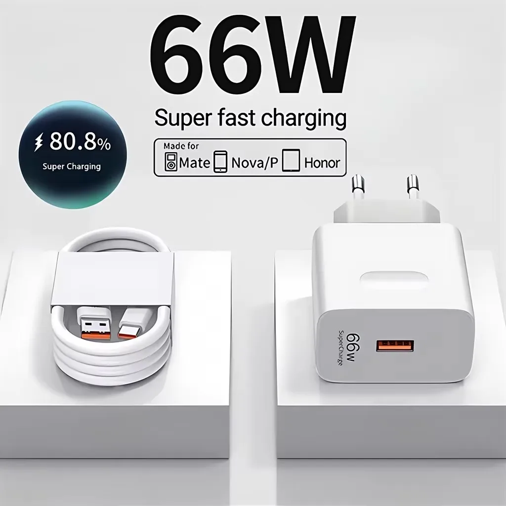 66W 6A Super Fast Charger For Huawei Mate 40 50 60 P50 P60 Nova 12i 13i Pro HONOR 200 Lite X8 X9 Type C USB Quick Charging Cable