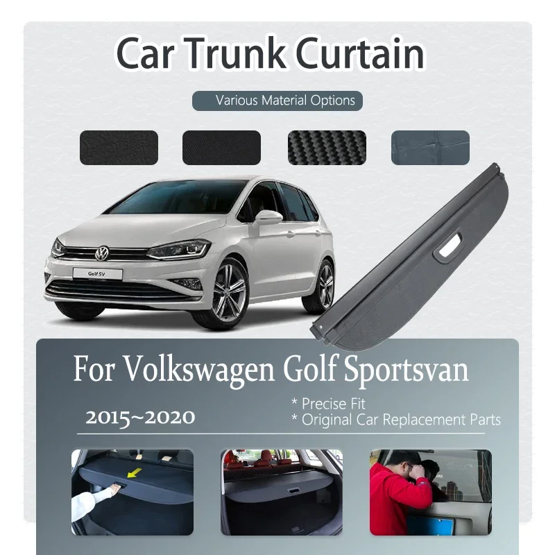 Car Trunk Luggage Curtain Covers For Volkswagen Golf Sportsvan 2015~2020 Retractable Trunk Rack Partition Shade Auto Accessories