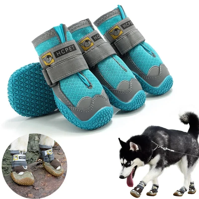 4Pcs/Set Dog Shoes for Large Dogs Breathable Professional Outdoor Dog Shoes Anti-Slip Durable Pet Shoes for Hiking Rubber Sole