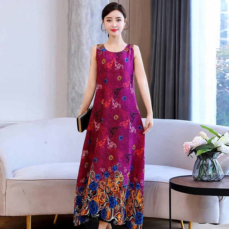 Summer Long Dress 2023 Loose Summer Clothes for Women Everyday Dresses Casual O-Neck Elegant Sleeveless Women Dress