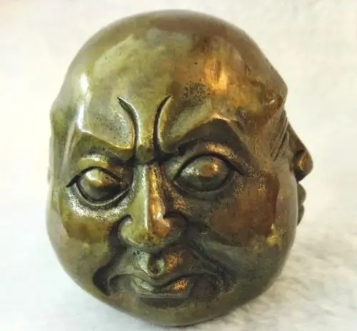lucky fengshui tibetan Carved brass four face seal buddha head statue