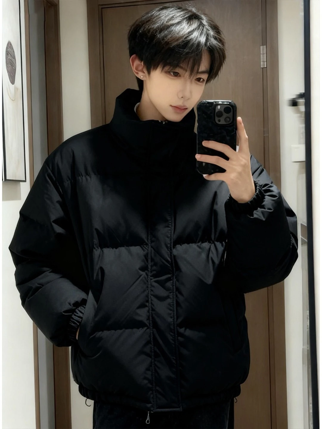 

Bla Thiened Winter down Jaet Men's Cleanfit Faionable Versatile Bread Youthful Polyester Fiber Warm Coat Zipper Closure