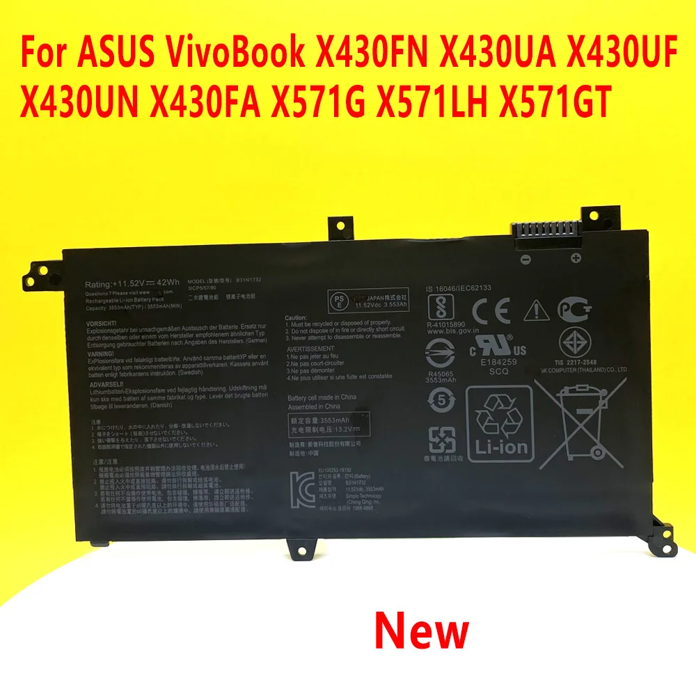 

NEW B31N1732 Laptop Battery For ASUS VivoBook X430FN X430UA X430UF X430UN X430FA X571G X571LH X571GT B31Bi9H 11.52V 42Wh