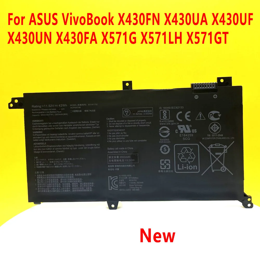 Nova Bateria do Portátil B31n1732 para Asus Vivobook X430fn X430ua X430uf X430un X430fa X571g X571lh X571gt B31bi9h 11.52v 42wh