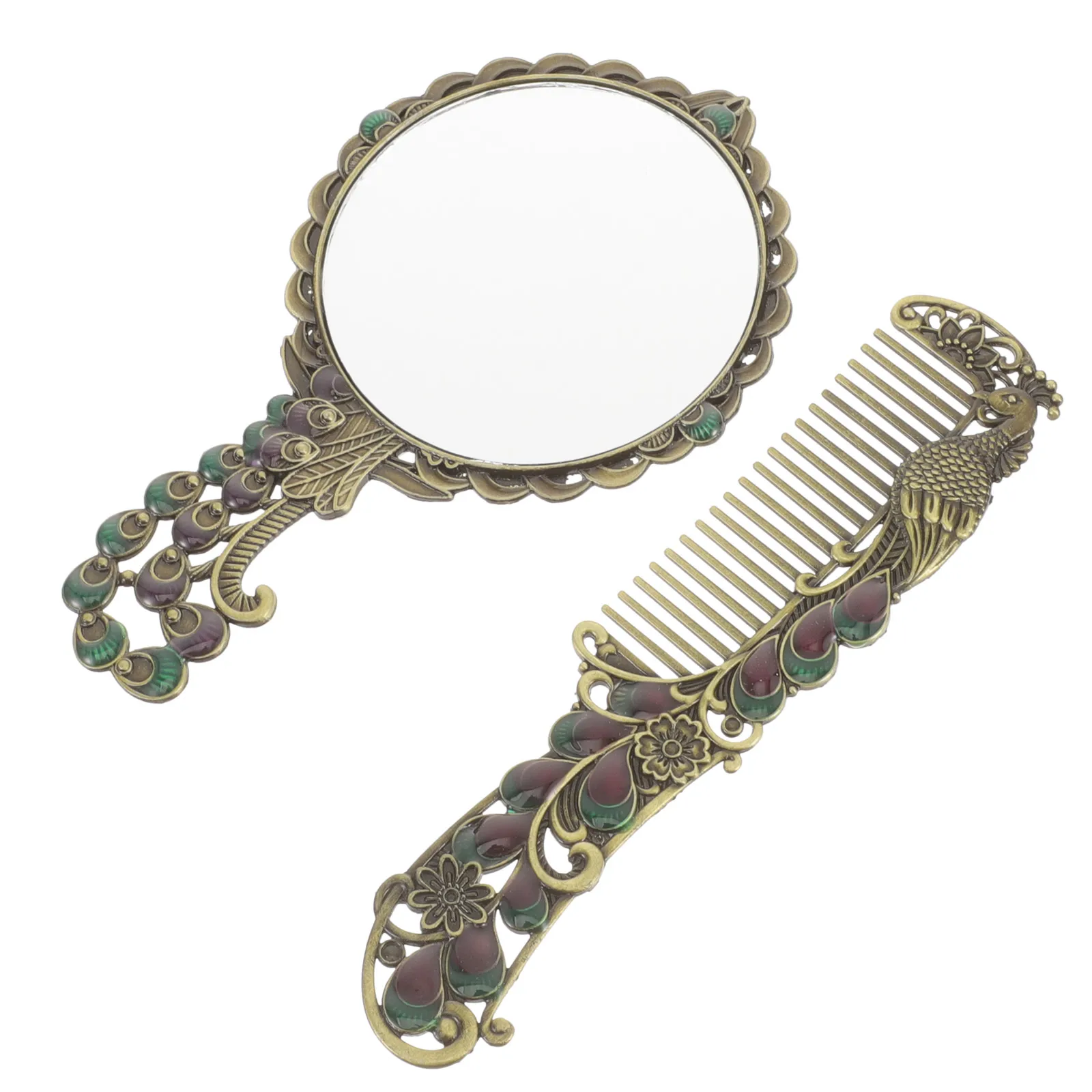 

Retro Hand Mirror Compact Metal Small Vintage Green Travel Portable Makeup Mirrors For Women Bathroom Accessories