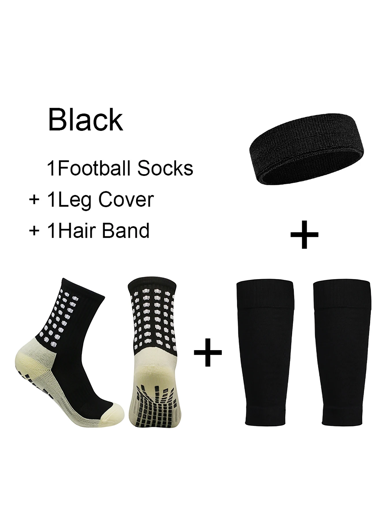 3PCS Set Anti-slip Football Socks Men Women Soccer Socks Grip Basketball Tennis Sports Headwear Running Soccer Leg Cover