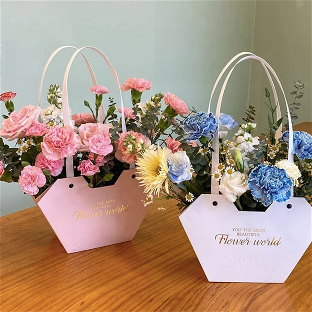 5pcs Creative Heart-shaped Flower Tote Bag Plus 100g Shredded Paper Random 2m Ribbon Gift Gift Premium Birthday Party Christmas