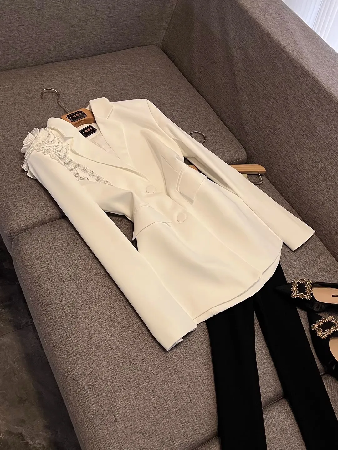 Herbst 2022, neuer Damen-Anzug mit lockerem Quastenbesatz, weiß, für Büro, Pendeln, Faion, High-End-Gefühl, Busin-Damenanzug