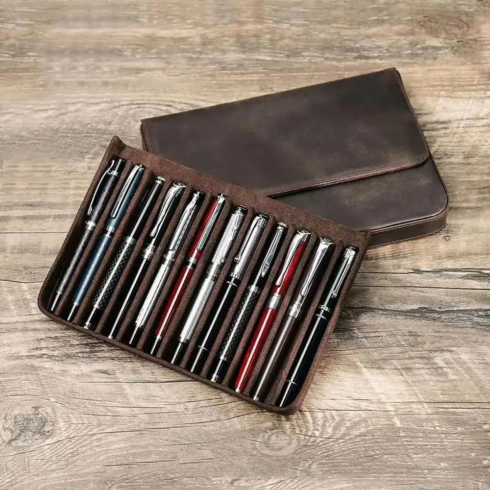 Luxury Pen Case Box Wear Resistant Removable Pen Tray Pen Storage Pouch Vintage Handmade Fountain Pen Leather Case School