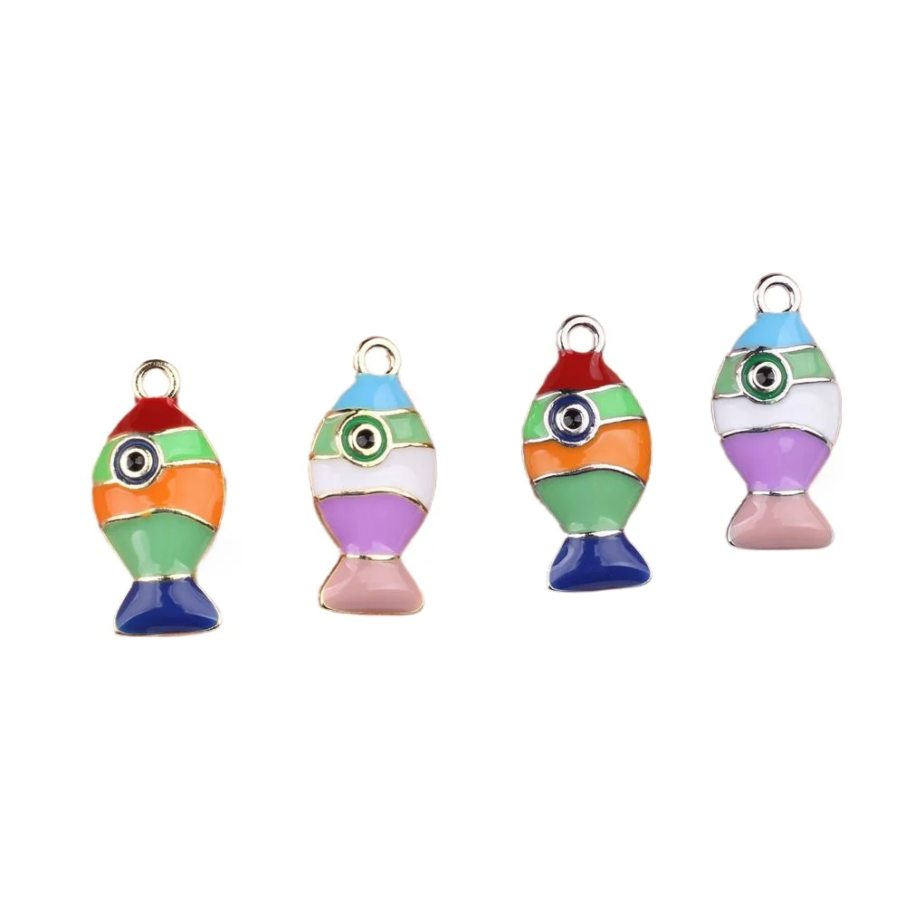 6pcs/lot 20*25MM Zinc Alloy Enamel Striped Fish Pendant Charms DIY Necklace Bracelet Earrings Accessories