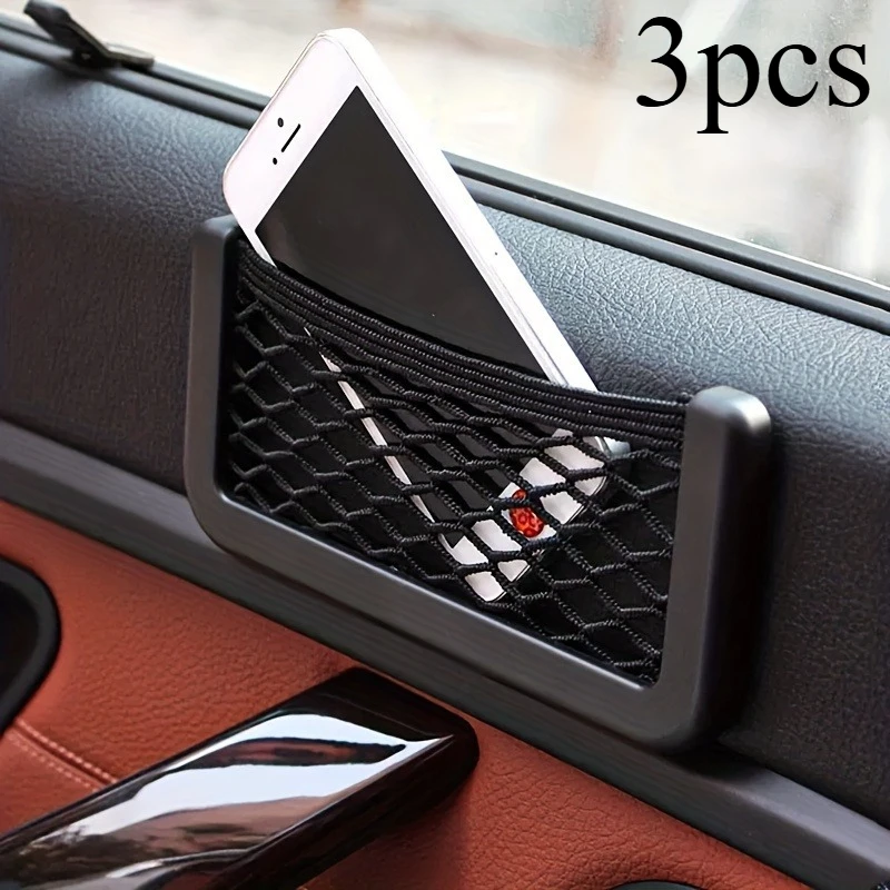 3pcs Car Storage Bag Net Pocket Accessories Car Hanging Ornament Decoration