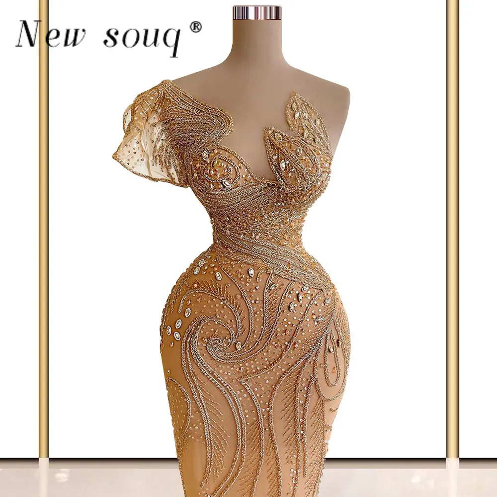 Elegant Nude Glitter ลูกปัด Sequined ชุดราตรียาวแขนกุดคริสตัลอย่างเป็นทางการผู้หญิงอาวุโส Prom Party Pageant ชุด2023