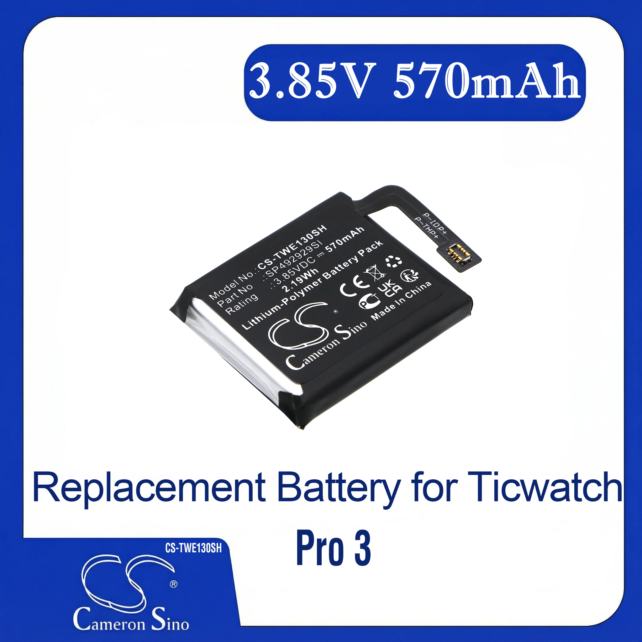 

Cameron Sino Replacement Battery for Ticwatch Pro 3, Fits P/N SP492929SI