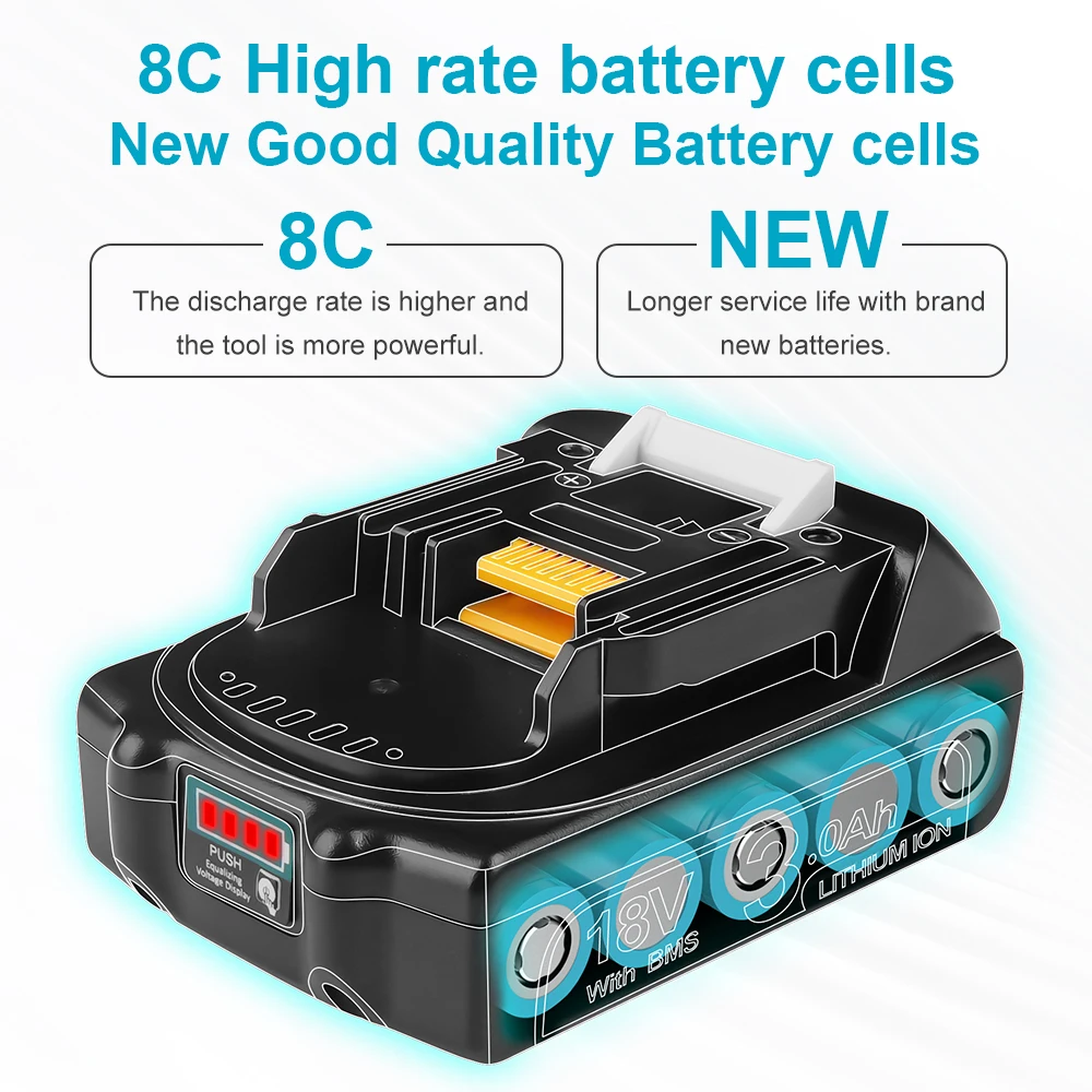 Camason Makita 18 V Batterij Voor Vervanging Van Elektrisch Gereedschap Bl1860 Bl1850 18 V Li-Ion Oplaadbare Batterijen Pack Oplader