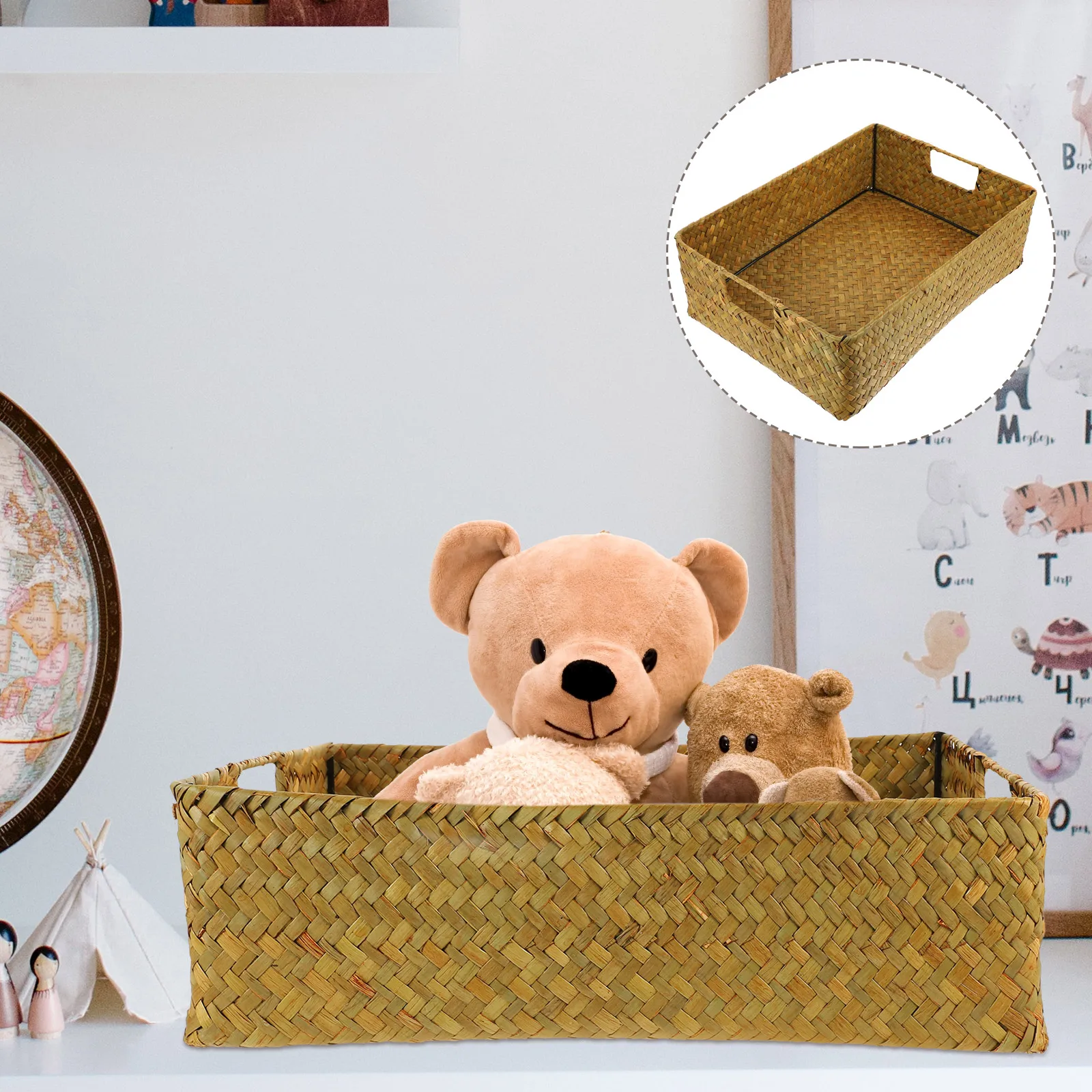 

1pc Seaweed Woven Storage Basket Rectangular Multifunctional Home Organizer For Snacks Candies Tea Jewelry Coins Bedroom Living