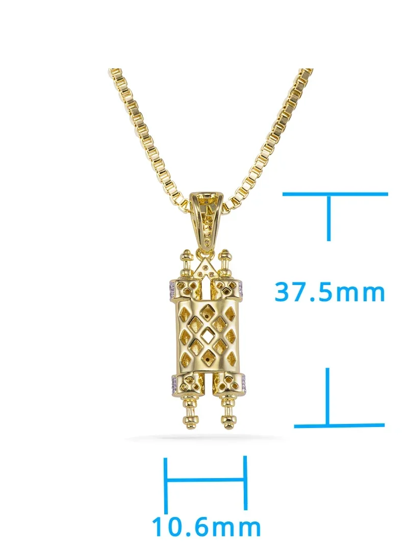 copper and 925 silver Torah Scroll Replicas Pendant Metal Chain Necklace, Scroll Bible pendant Jewish zircon jewelry