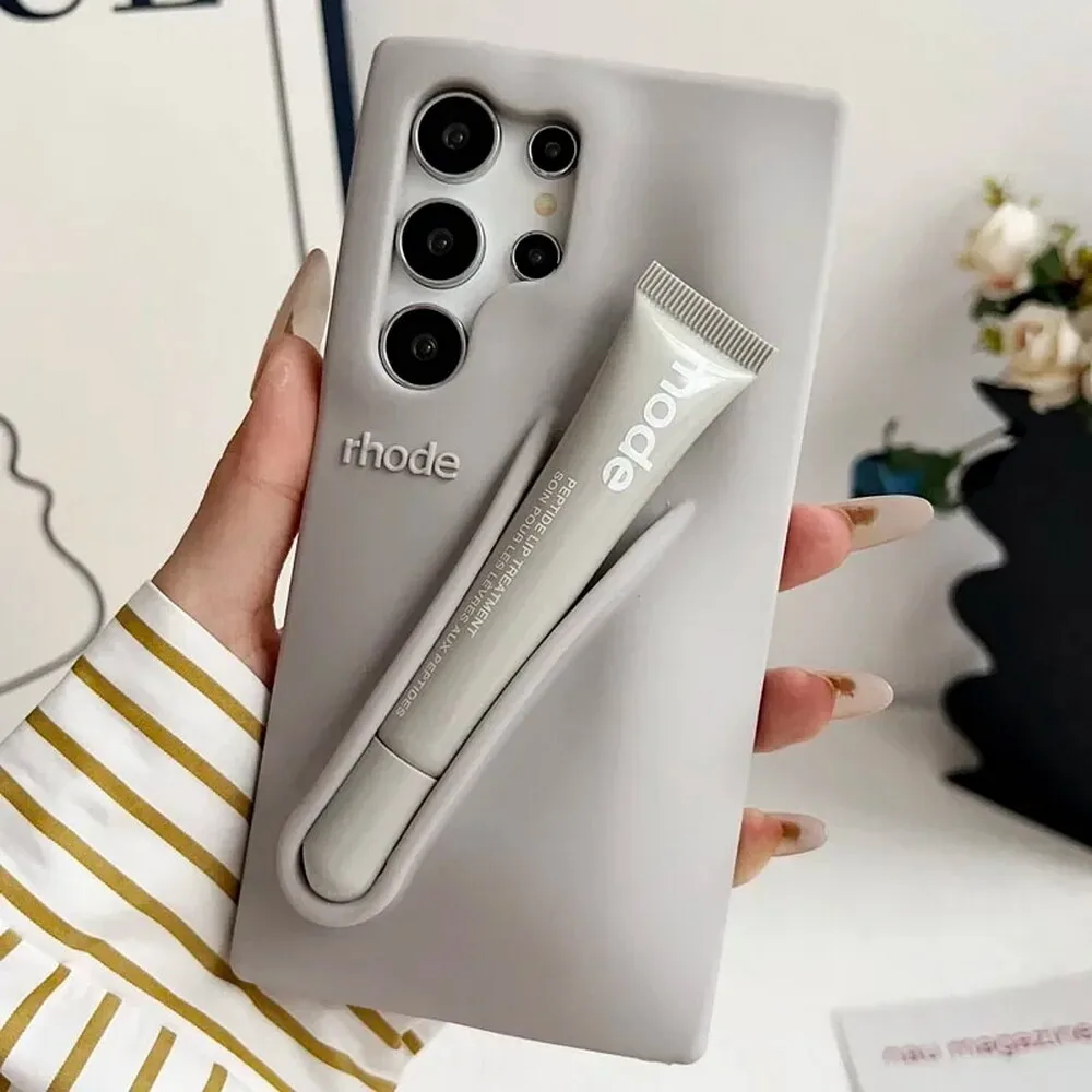 لسامسونج غالاكسي S25 S24 S23 الترا S25 زائد لينة سيليكون جراب هاتف مع ملمع الشفاه بلسم الشفاه حامل أحمر الشفاه غطاء مقاوم للصدمات