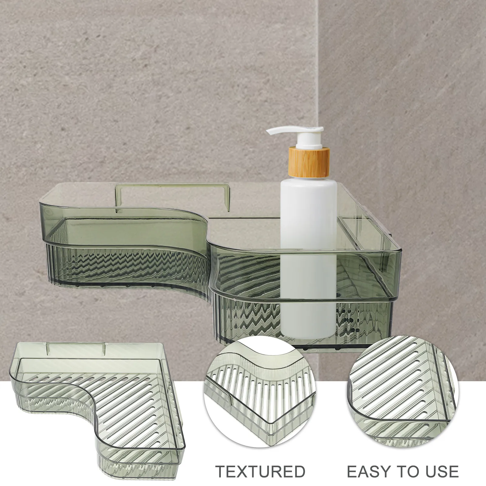 Nail-Free Wall-Mounted Bathroom Corner Shelf Storage Rack for Toothbrush Cup Toothpaste Shampoo Organizer Drain Design Shower