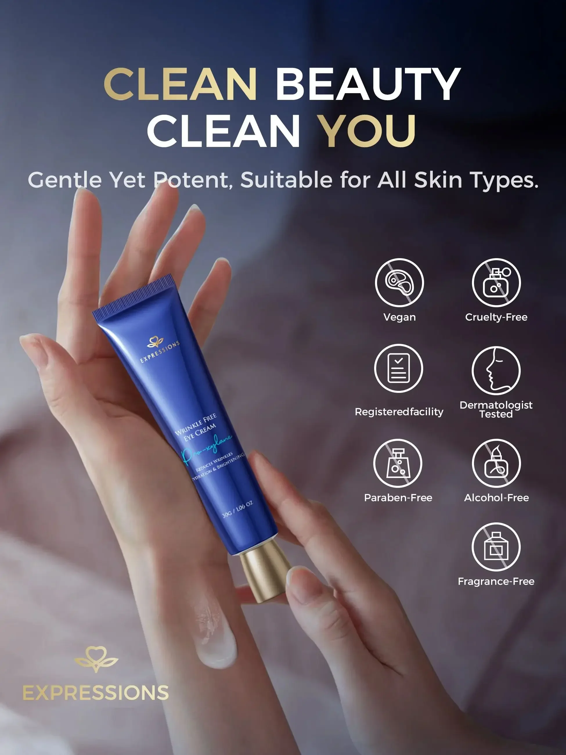 EXPRESSIONES CREMA DE OJOS LIBRE DE RUELLA ARGIRELINE + COMPLEX DE CINCO PEPTIDE, SMOOTS LINES FINEES EN CUENTOS DE LOS OJOS Y LIBERTOS AÑOS