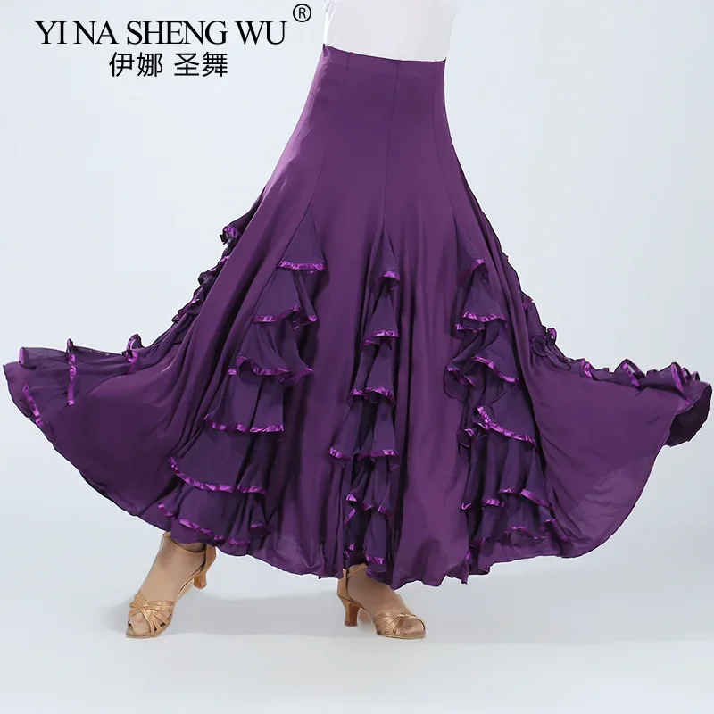 Nowa damska spódnica do tańca nowoczesnego, długa spódnica z falbanami na bankiet, sukienka do flamenco, hiszpańska sukienka do flamenco, spódnica do walca z szerokim zamachem.