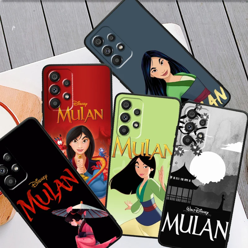 Disney Mulan Princess Cartoon For Samsung Galaxy A73 A72 A55 A54 A53 A52S A34 A33 Shockproof TPU Soft Black Phone Case