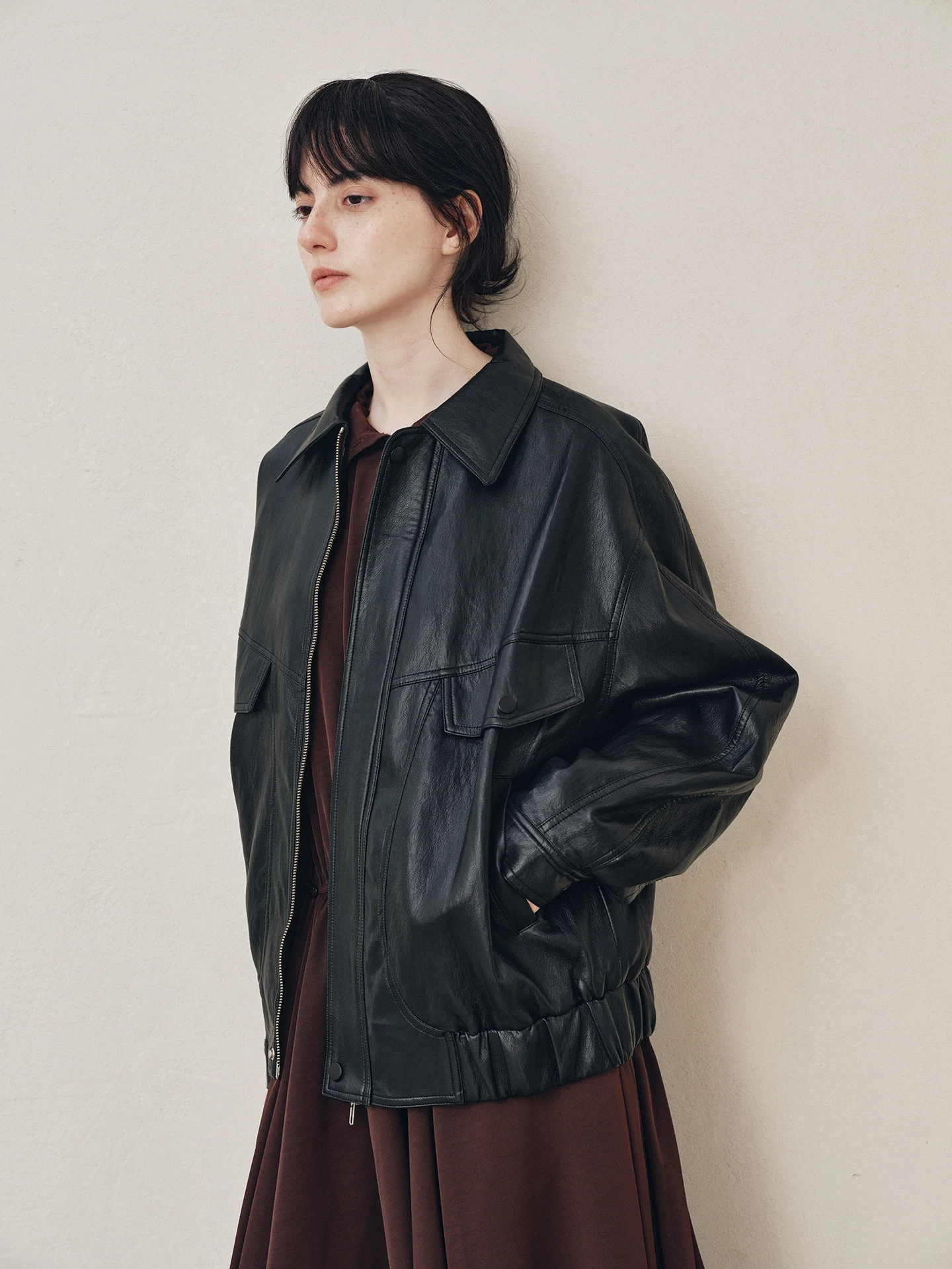 Jaqueta Feminina de Couro Estilo Motociclista Retrô Americana com Lapela, Solta, para Outono, Moda Casual, Mistura de Poliéster