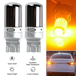 2pcs LED Light Chrome 7440 T20 Amber Canbus Error Free Bulb Turn Signal Yellow Brake Flow Lights Accessories for Vehicles