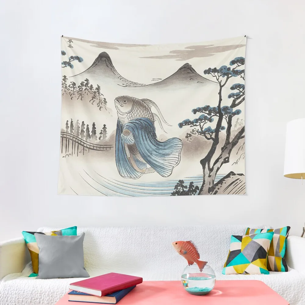 

Zodiac Pisces Japanese Sumi-e Painting Traditional Japanese Style Painting present Tapestry Room Decor Korean Style Tapestry