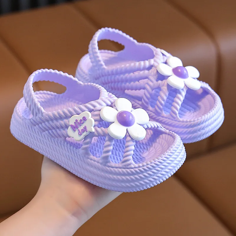 Trendy Cute Flower Decor Sandals For Girls,Summer Beach Shoes,Girls\' Anti Slip Soft Sole External Wearing Slippers